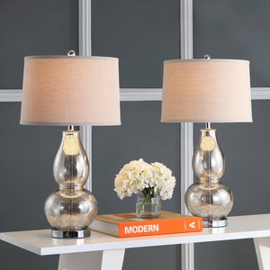 Safavieh MERCURIO Double Gourd Table Lamps - Elegant Ambient Lighting for Timeless Home Décor and Style Silver LIT4155D-SET2