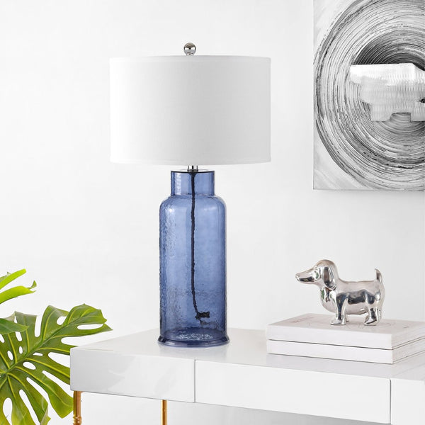 Safavieh BOTTLE Blue Glass Table Lamp Set of 2, 30.5-Inch Modern Design with USB Charging Ports Included LIT4157C-SET2-U
