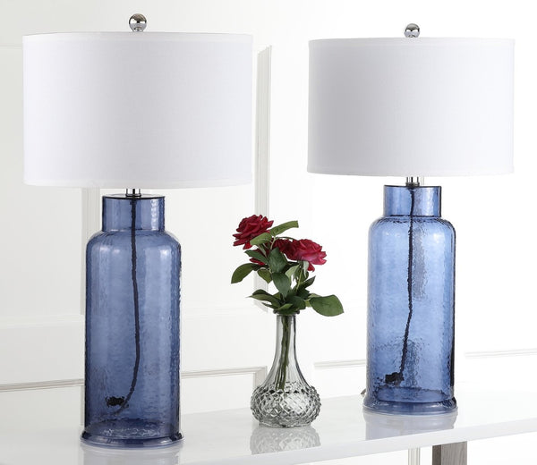 Safavieh BOTTLE Blue Glass Table Lamp Set of 2, 30.5-Inch Modern Design with USB Charging Ports Included LIT4157C-SET2-U