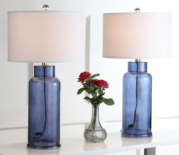 Safavieh BOTTLE Blue Glass Table Lamp Set of 2, 30.5-Inch Modern Design with USB Charging Ports Included LIT4157C-SET2-U