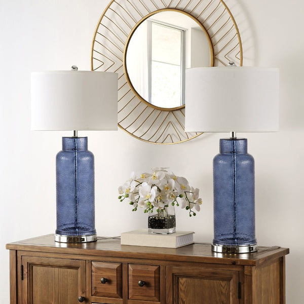 Safavieh BOTTLE Blue Glass Table Lamps - Elegant Ambient Lighting for Home Décor, Perfect for Any Room LIT4157C-SET2