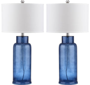 Safavieh BOTTLE Blue Glass Table Lamp Set of 2, 30.5-Inch Modern Design with USB Charging Ports Included LIT4157C-SET2-U