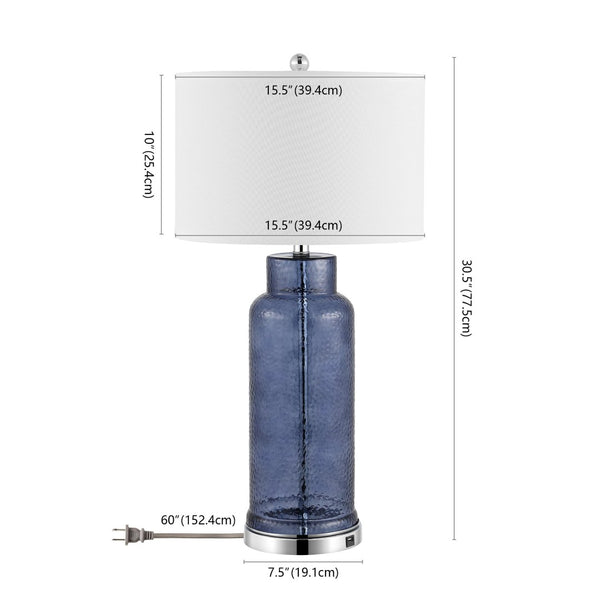 Safavieh BOTTLE Blue Glass Table Lamp Set of 2, 30.5-Inch Modern Design with USB Charging Ports Included LIT4157C-SET2-U