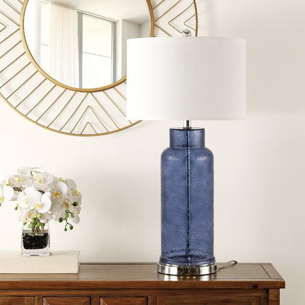 Safavieh BOTTLE Blue Glass Table Lamp Set of 2, 30.5-Inch Modern Design with USB Charging Ports Included LIT4157C-SET2-U