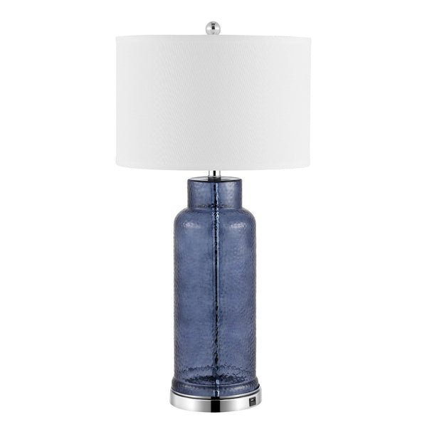 Safavieh BOTTLE Blue Glass Table Lamp Set of 2, 30.5-Inch Modern Design with USB Charging Ports Included LIT4157C-SET2-U