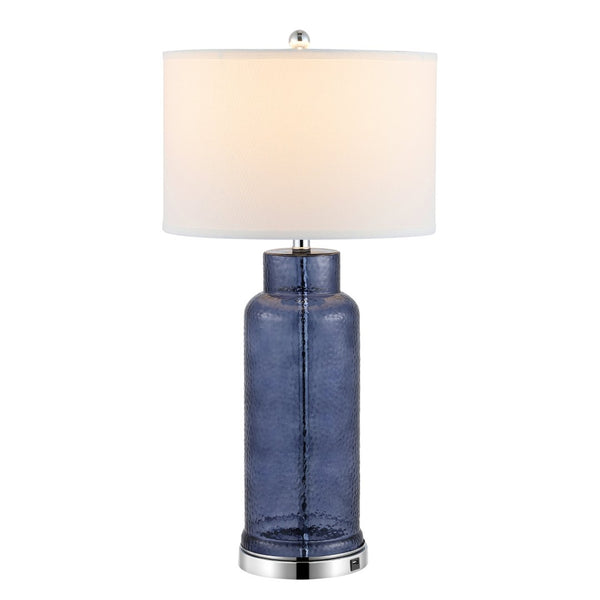Safavieh BOTTLE Blue Glass Table Lamp Set of 2, 30.5-Inch Modern Design with USB Charging Ports Included LIT4157C-SET2-U