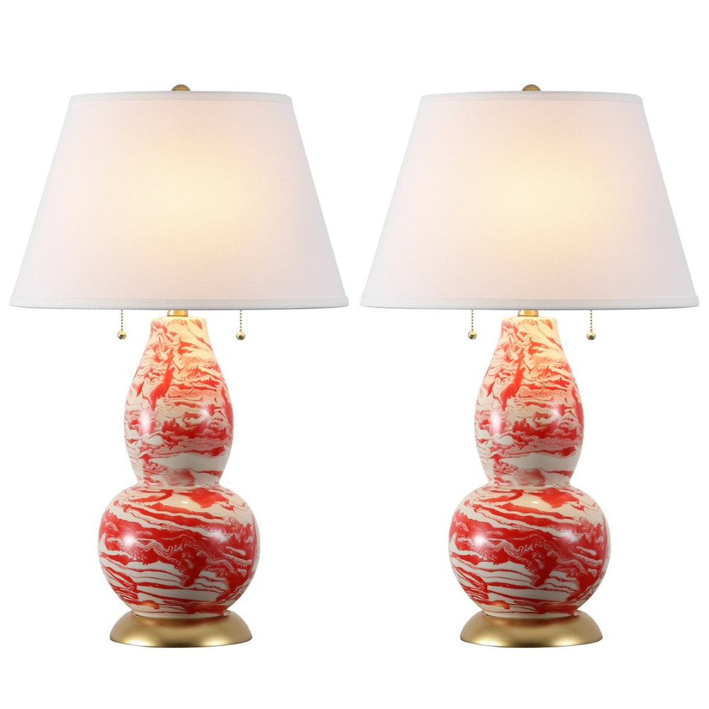 Safavieh COLOR Swirls Glass Table Lamps - Striking Modern Art Lighting for Contemporary Home Decor Orange / White LIT4159F-SET2