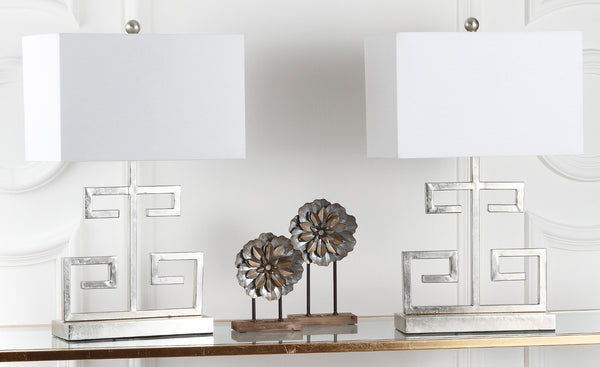 Safavieh GREEK Key Table Lamp – Elegant Greek-Inspired Lighting for Modern Interiors and Ambient Illumination Chrome LIT4160B-SET2