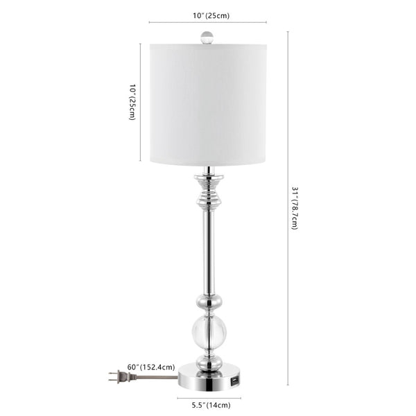 Safavieh ERICA, Elegant 31-Inch Crystal and Iron Table Lamp Set of 2 with USB Ports for Modern Living Spaces LIT4164A-SET2-U