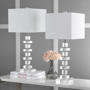 Safavieh DECO Elegant Table Lamp Set of 2 - 28.5 Inch, Timeless Design for Home Decor & Ambient Lighting Clear / Chrome LIT4169A-SET2-U