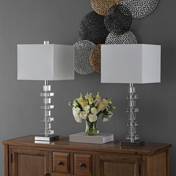Safavieh DECO Elegant Table Lamp Set of 2 - 28.5 Inch, Timeless Design for Home Decor & Ambient Lighting Clear / Chrome LIT4169A-SET2-U