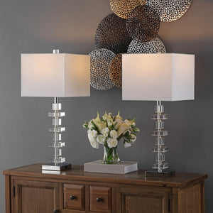 Safavieh DECO Elegant Table Lamp Set of 2 - 28.5 Inch, Timeless Design for Home Decor & Ambient Lighting Clear / Chrome LIT4169A-SET2-U