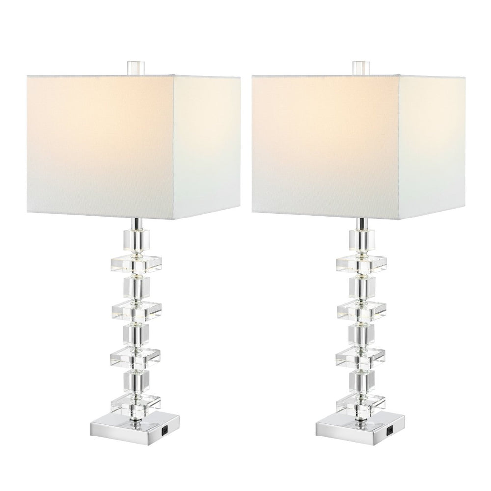 Safavieh DECO Elegant Table Lamp Set of 2 - 28.5 Inch, Timeless Design for Home Decor & Ambient Lighting Clear / Chrome LIT4169A-SET2-U
