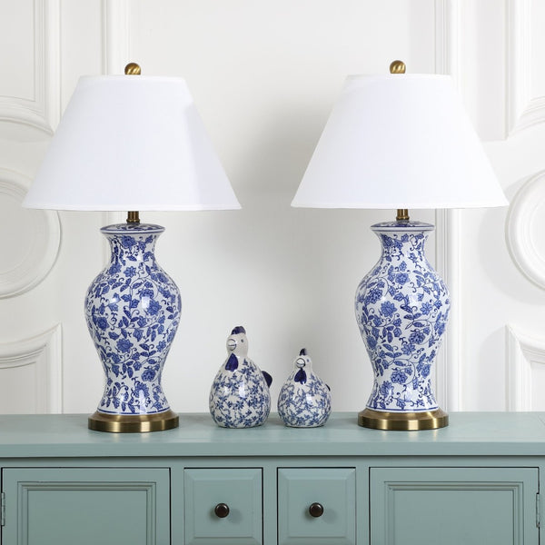 Safavieh BEIJING Floral Urn Table Lamps - Elegant Blue & White Ceramic Design for Timeless Home Décor LIT4172A-SET2