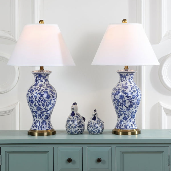 Safavieh BEIJING Floral Urn Table Lamps - Elegant Blue & White Ceramic Design for Timeless Home Décor LIT4172A-SET2