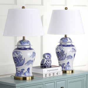 Safavieh SHANGHAI Ginger Jar Table Lamps – Elegant Blue & White Ceramic Pair for Timeless Home Décor Illumination LIT4173A-SET2