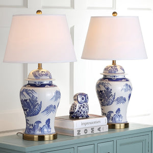 Safavieh SHANGHAI Ginger Jar Table Lamps – Elegant Blue & White Ceramic Pair for Timeless Home Décor Illumination LIT4173A-SET2