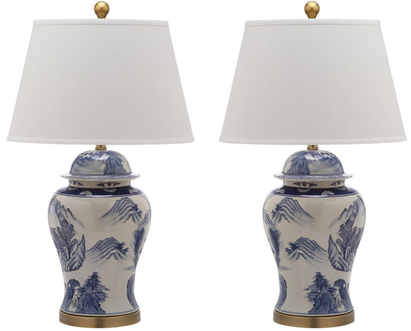 Safavieh SHANGHAI Ginger Jar Table Lamps – Elegant Blue & White Ceramic Pair for Timeless Home Décor Illumination LIT4173A-SET2