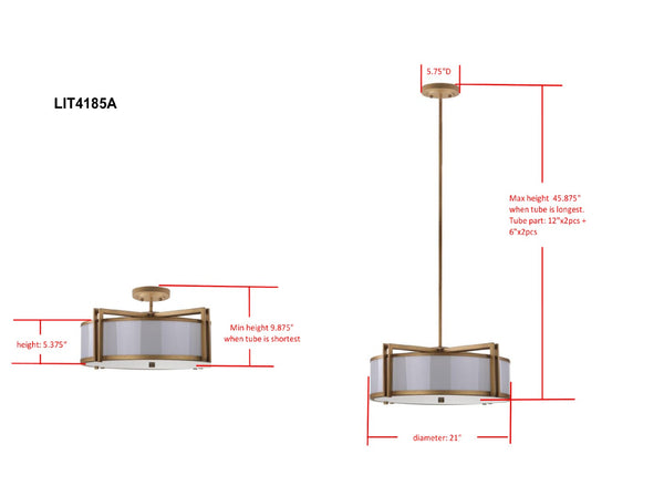 Safavieh ORB Drum Pendant Light - Elegant Gold Finish, Modern Design for Dining & Living Spaces, Adjustable Height LIT4185A