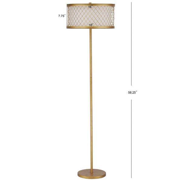 Safavieh EVIE Mesh Floor Lamp, 58.25" Gold Steel Design for Elegant Illumination in Home or Office Spaces LIT4199A