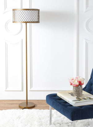 Safavieh EVIE Mesh Floor Lamp, 58.25" Gold Steel Design for Elegant Illumination in Home or Office Spaces LIT4199A