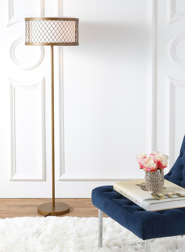 Safavieh EVIE Mesh Floor Lamp, 58.25" Gold Steel Design for Elegant Illumination in Home or Office Spaces LIT4199A