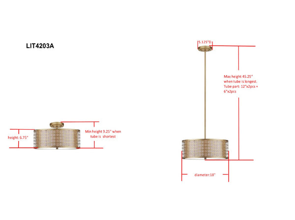 Safavieh GIOTTA Drum Pendant Light - Elegant Bronze Fixture for Modern & Traditional Spaces, Adjustable Height LIT4203A