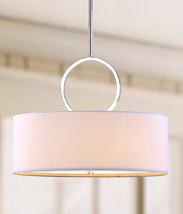 Safavieh DEBONAIR Drum Pendant Light – Sleek Silver Fixture for Modern Minimalism & Warm Ambient Glow LIT4212A