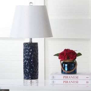 Safavieh DIXON, Sculpted Ceramic Table Lamp Set of 2 - Modern Artistry for Elegant Ambient Lighting Navy LIT4249C-SET2