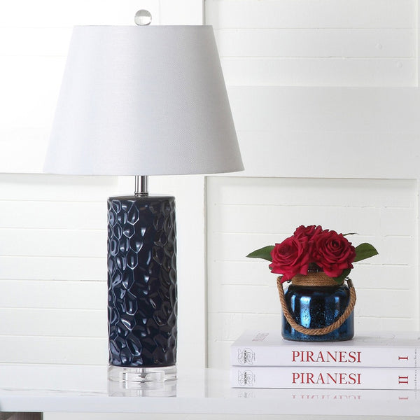 Safavieh DIXON, Sculpted Ceramic Table Lamp Set of 2 - Modern Artistry for Elegant Ambient Lighting Navy LIT4249C-SET2