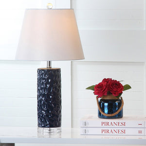 Safavieh DIXON, Sculpted Ceramic Table Lamp Set of 2 - Modern Artistry for Elegant Ambient Lighting Navy LIT4249C-SET2