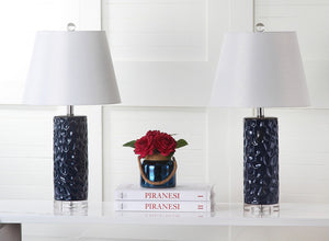 Safavieh DIXON, Sculpted Ceramic Table Lamp Set of 2 - Modern Artistry for Elegant Ambient Lighting Navy LIT4249C-SET2