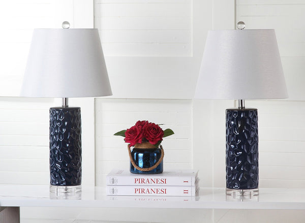 Safavieh DIXON, Sculpted Ceramic Table Lamp Set of 2 - Modern Artistry for Elegant Ambient Lighting Navy LIT4249C-SET2