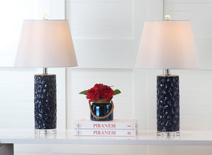 Safavieh DIXON, Sculpted Ceramic Table Lamp Set of 2 - Modern Artistry for Elegant Ambient Lighting Navy LIT4249C-SET2