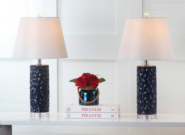 Safavieh DIXON, Sculpted Ceramic Table Lamp Set of 2 - Modern Artistry for Elegant Ambient Lighting Navy LIT4249C-SET2
