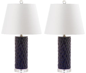 Safavieh DIXON, Sculpted Ceramic Table Lamp Set of 2 - Modern Artistry for Elegant Ambient Lighting Navy LIT4249C-SET2