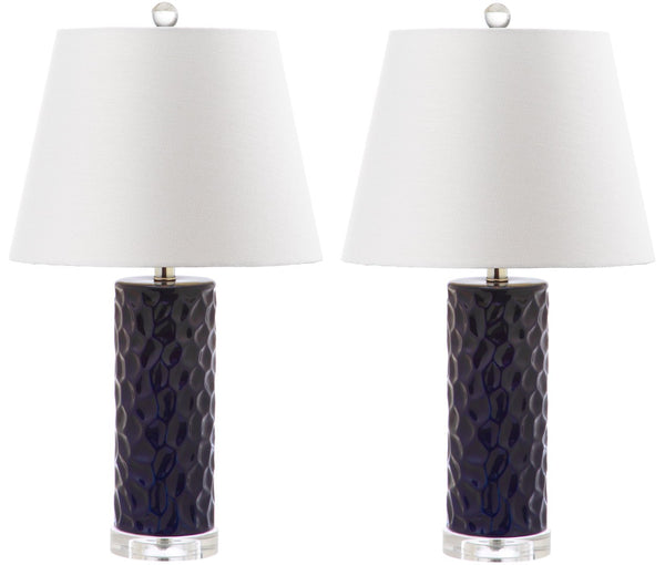 Safavieh DIXON, Sculpted Ceramic Table Lamp Set of 2 - Modern Artistry for Elegant Ambient Lighting Navy LIT4249C-SET2
