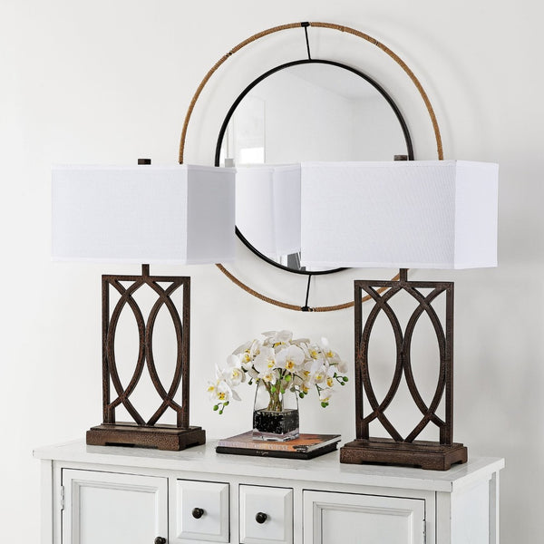Safavieh JAGO, Elegant Antique Brown Iron Table Lamp Set of 2 - Timeless Design for Any Home Decor Style LIT4274A-SET2