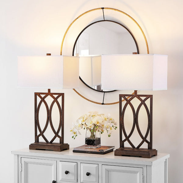 Safavieh JAGO, Elegant Antique Brown Iron Table Lamp Set of 2 - Timeless Design for Any Home Decor Style LIT4274A-SET2