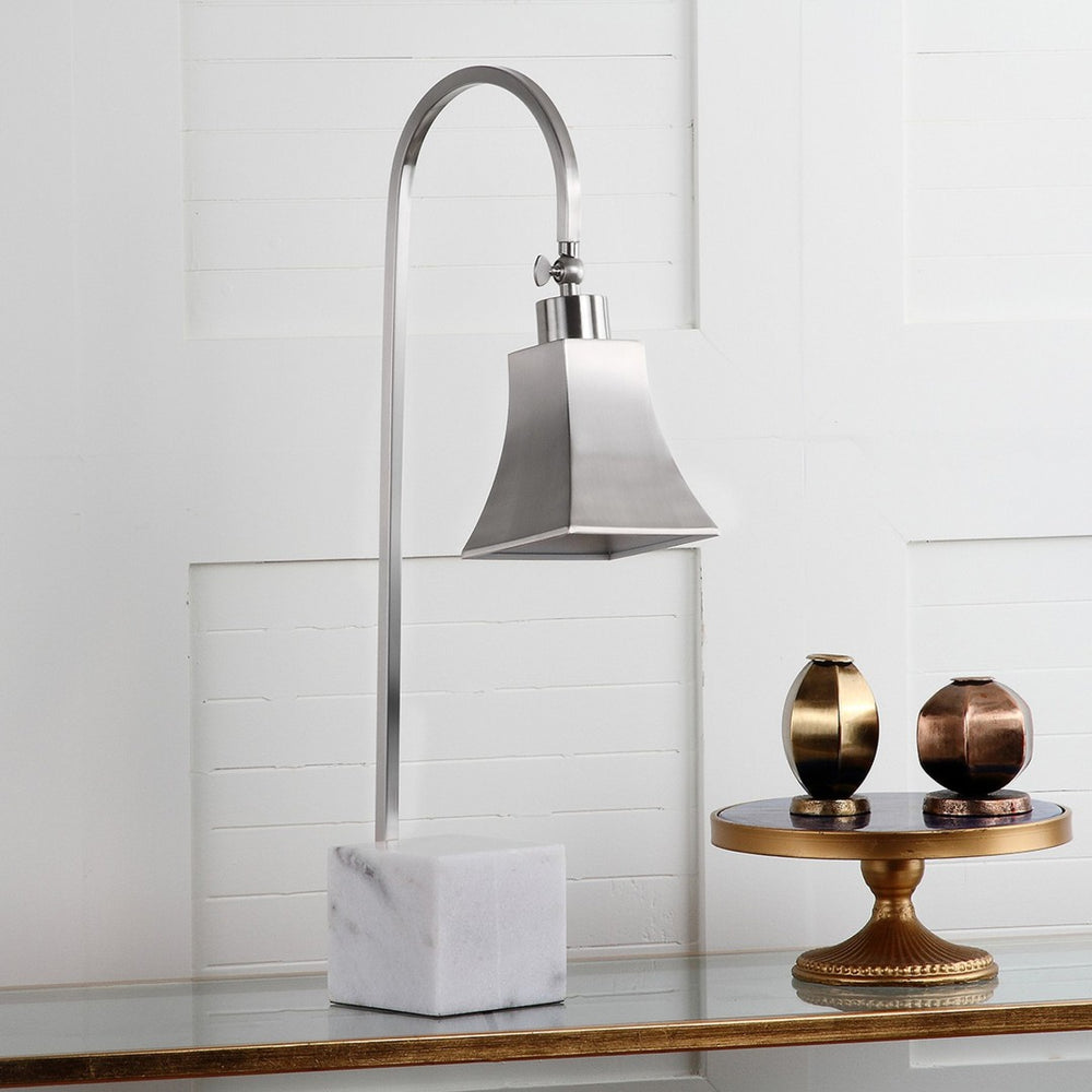 Safavieh CHARLEY, Set of 2 Modern Desk Lamps with Nickel Frame & White Marble Base for Stylish Illumination LIT4278A-SET2