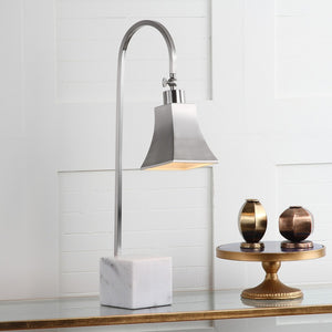 Safavieh CHARLEY, Set of 2 Modern Desk Lamps with Nickel Frame & White Marble Base for Stylish Illumination LIT4278A-SET2