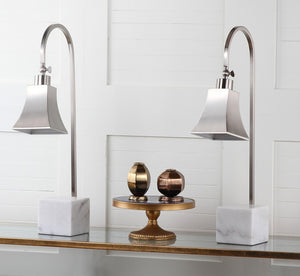 Safavieh CHARLEY, Set of 2 Modern Desk Lamps with Nickel Frame & White Marble Base for Stylish Illumination LIT4278A-SET2