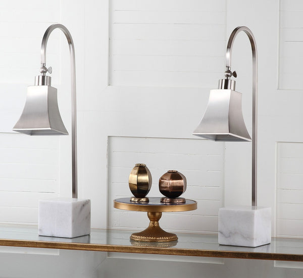 Safavieh CHARLEY, Set of 2 Modern Desk Lamps with Nickel Frame & White Marble Base for Stylish Illumination LIT4278A-SET2