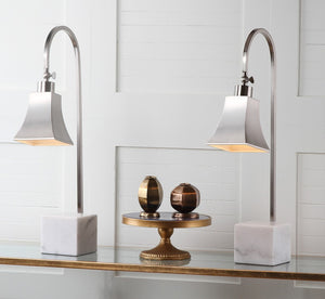 Safavieh CHARLEY, Set of 2 Modern Desk Lamps with Nickel Frame & White Marble Base for Stylish Illumination LIT4278A-SET2