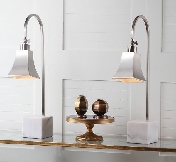 Safavieh CHARLEY, Set of 2 Modern Desk Lamps with Nickel Frame & White Marble Base for Stylish Illumination LIT4278A-SET2