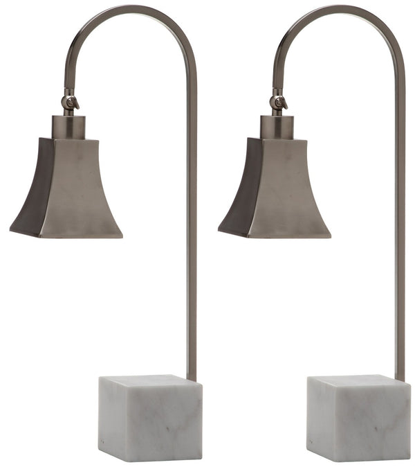 Safavieh CHARLEY, Set of 2 Modern Desk Lamps with Nickel Frame & White Marble Base for Stylish Illumination LIT4278A-SET2