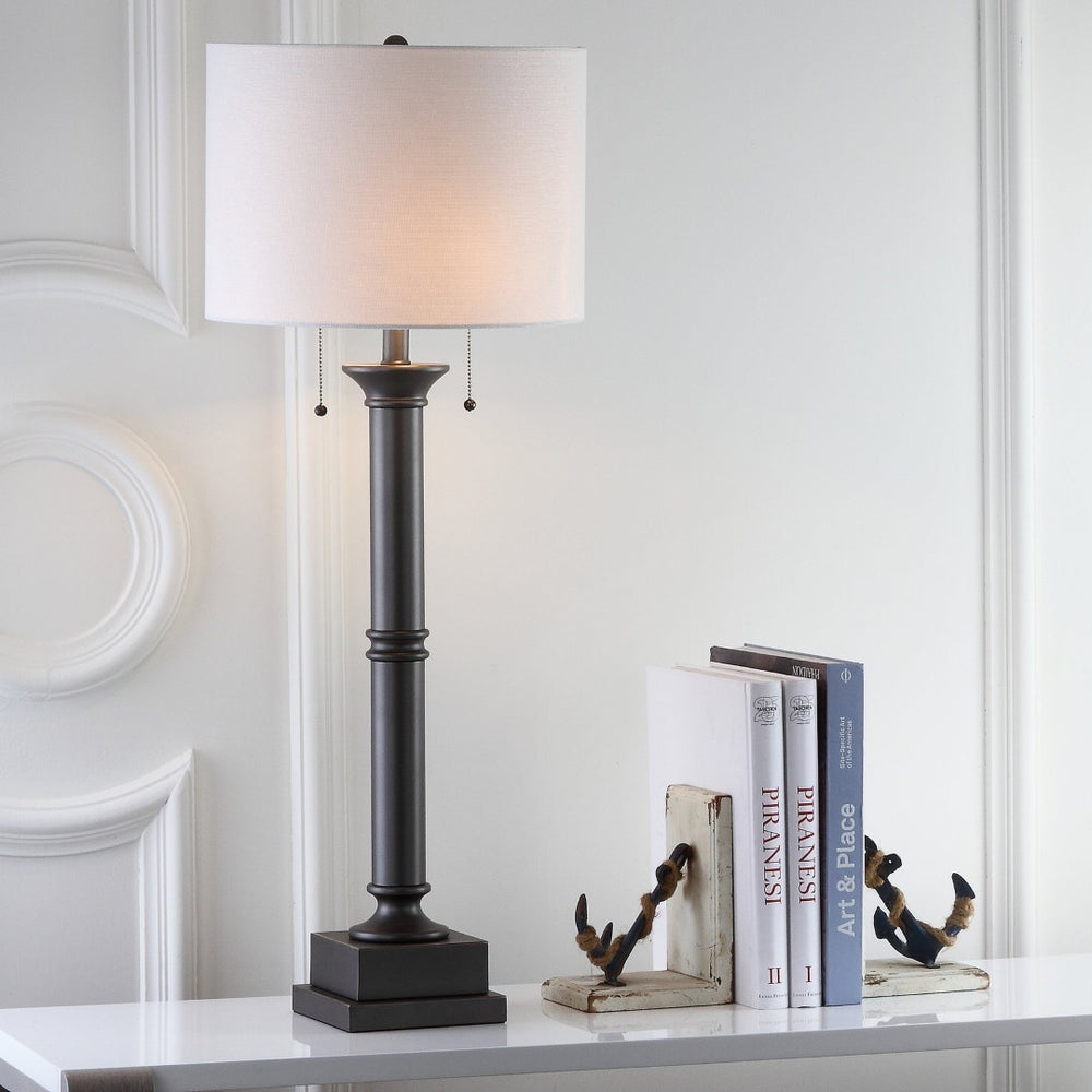 Safavieh ESTILO Column Lamps - Modern Dark Grey Metal Table Lamps for Elegant Ambient Lighting & Style LIT4304A-SET2