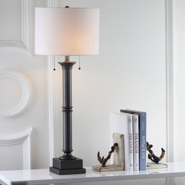 Safavieh ESTILO Column Lamps - Modern Dark Grey Metal Table Lamps for Elegant Ambient Lighting & Style LIT4304A-SET2