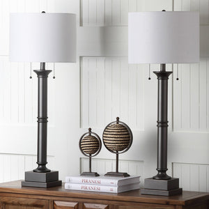 Safavieh ESTILO Column Lamps - Modern Dark Grey Metal Table Lamps for Elegant Ambient Lighting & Style LIT4304A-SET2