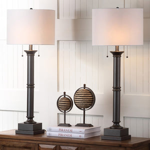 Safavieh ESTILO Column Lamps - Modern Dark Grey Metal Table Lamps for Elegant Ambient Lighting & Style LIT4304A-SET2